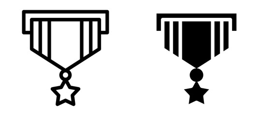 Military medal icon in black modern and lines and solid