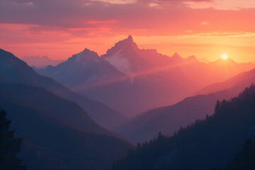 The mountains against the sunset