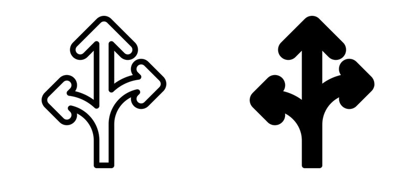 Three directions icon in black modern and lines and solid