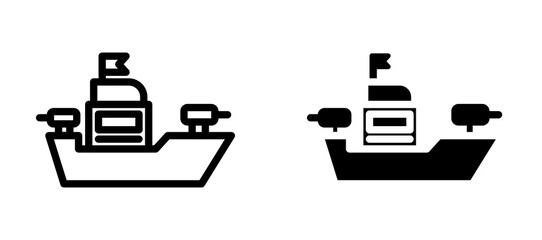 Warship icon in black modern and lines and solid