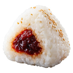Onigiri rice ball with umeboshi plum topped with sesame seeds (梅干しおにぎり) isolated on transparent background