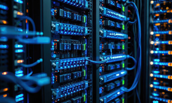 Row of servers in a modern data center