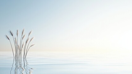 Peaceful Serenity: Minimalist Landscape of Reeds and Water peaceful minimalist nature reeds in water