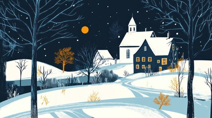 Obraz premium Winter village at night