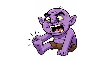 Cartoon purple creature in pain