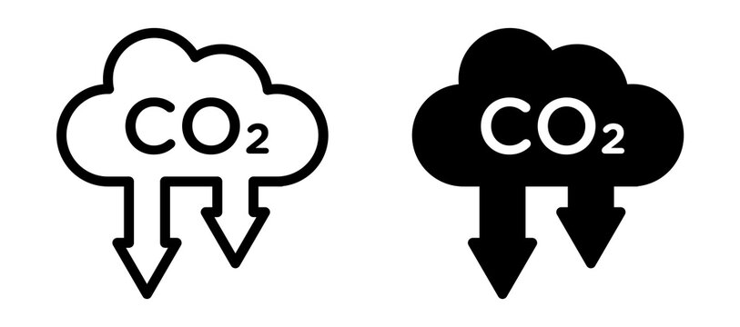 Low carbon dioxide icon in black modern and lines and solid