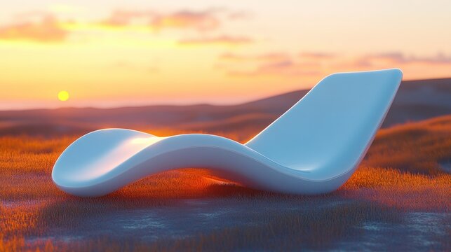 Modern chaise lounge at sunset