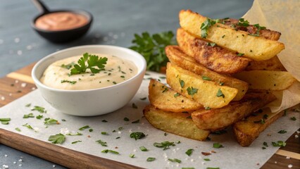Crispy Potato Wedges with Creamy Dipping Sauces