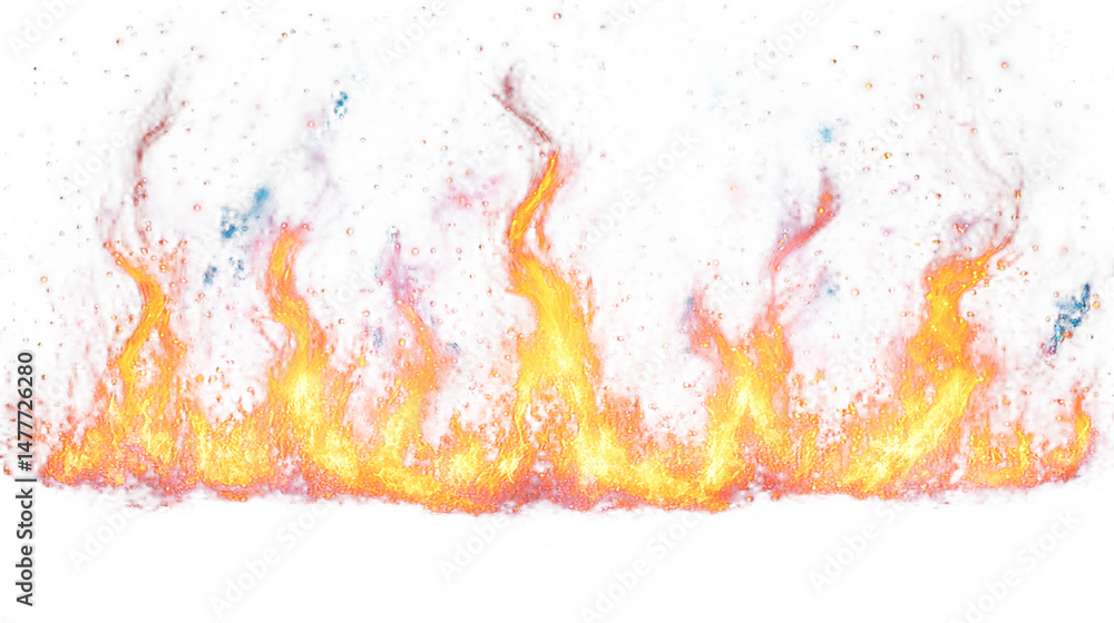 Poster a vivid and enthralling display of fiery flames with colorful cosmic embers and mystical sparkles