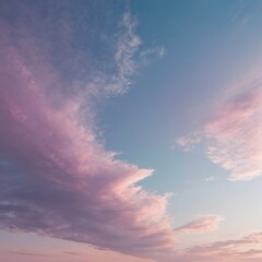 Obraz premium Pink and Blue Sky with Soft Clouds at Sunset, Dreamy Atmosphere, Generate AI