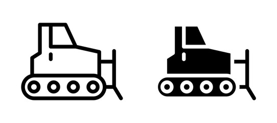 Bulldozer icon in black modern and lines and solid