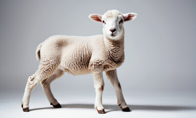 Obraz premium A small sheep standing on a white surface, perfect for use in illustrations or designs