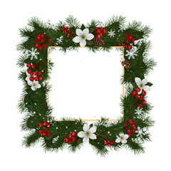Christmas pine frame with berries and flowers

