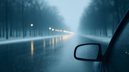 A nighttime cityscape viewed from inside a car, glowing with vibrant lights and blurred reflections on the glass, evoking a cinematic and dreamy urban atmosphere.
