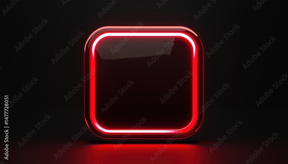Poster glowing neon double rounded square frame with shining effects on dark red: an empty techno backdrop 