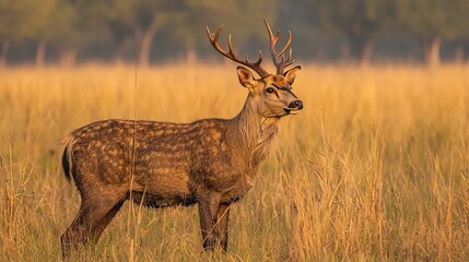 barasingha close-up at kanha reserve sunset