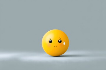 Fototapeta premium Yellow emoticon with cute features on light gray background, slightly worried expression, single droplet of sweat, soft lighting, 3D rendering.