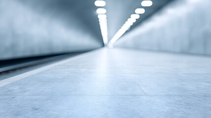 A modern train station interior with soft lighting, emphasizing clean architectural lines, spacious design, and a calm, futuristic atmosphere suitable for travel and transportation themes.
