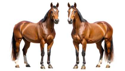 American Quarter Horses – Front and Rear View, Isolated on Transparent Background PNG