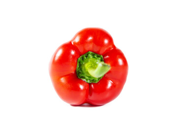 Fresh juicy shiny red bell pepper isolated on white background.