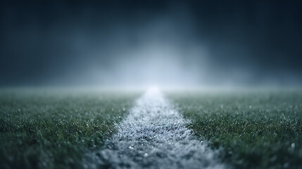 A football stadium at night with glowing lights illuminating the field and empty stands, creating a dramatic and atmospheric scene that highlights the anticipation of a big game or event.
