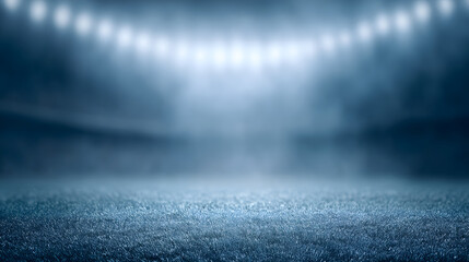 A football stadium at night with glowing lights illuminating the field and empty stands, creating a dramatic and atmospheric scene that highlights the anticipation of a big game or event.
