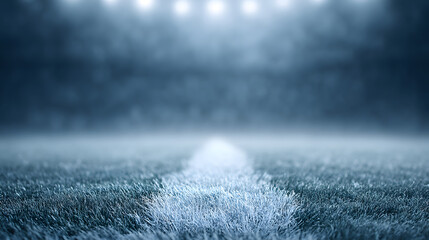 A football stadium at night with glowing lights illuminating the field and empty stands, creating a dramatic and atmospheric scene that highlights the anticipation of a big game or event.
