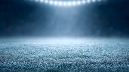 A football stadium at night with glowing lights illuminating the field and empty stands, creating a dramatic and atmospheric scene that highlights the anticipation of a big game or event.
