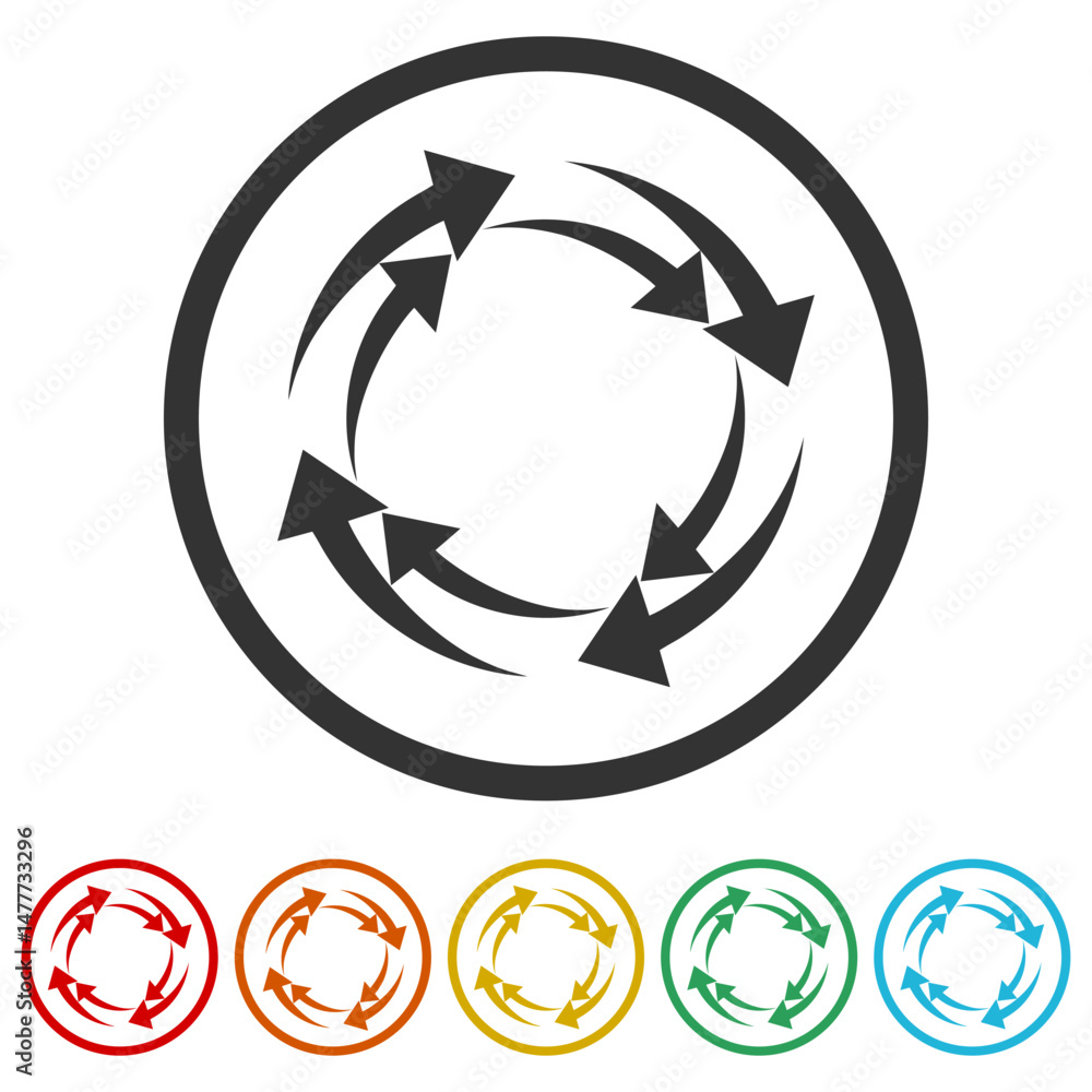 Poster circular process flow arrows icon. set icons in color circle buttons