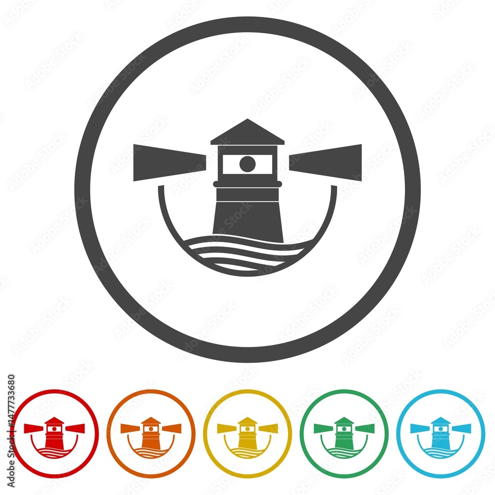 Poster lighthouse icon. set icons in color circle buttons