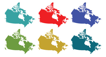 Fototapeta premium Colorful Canada Map Silhouettes Vector Icon Set 6 Variations