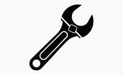 wrench silhouette, wrench silhouette vector, tool icon graphic, spanner shape outline, black white wrench, repair tool symbol, hardware tool icon, minimal wrench design