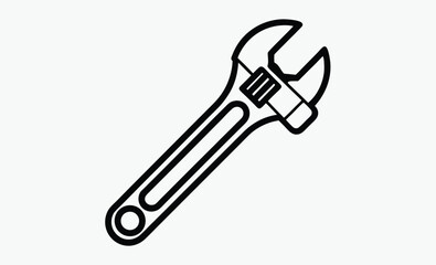 wrench silhouette, wrench silhouette vector, tool icon graphic, spanner shape outline, black white wrench, repair tool symbol, hardware tool icon, minimal wrench design