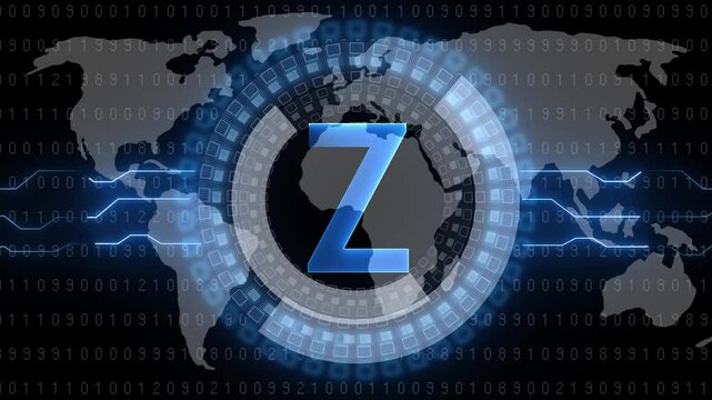 Digital Letter z with Futuristic Global Technology Network Background.