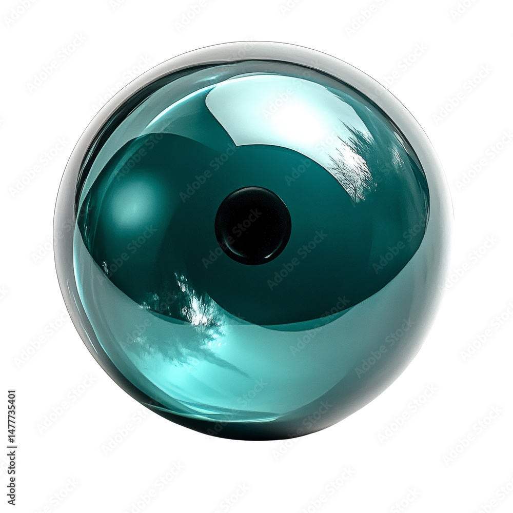 Poster iridescent sphere reflecting sky on white backdrop abstract design