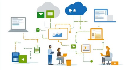 Fototapeta premium Digital Productivity Ecosystem: Unified advanced document management meets cloud collaboration for seamless workflow integration.