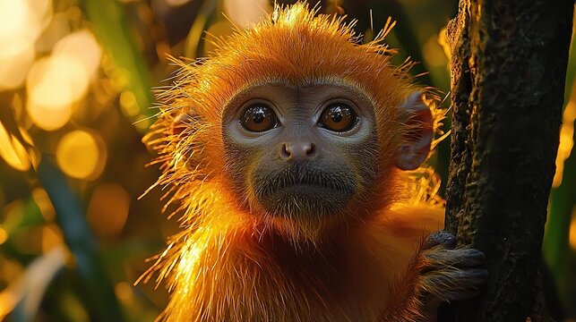 golden langur close-up at manas sunset