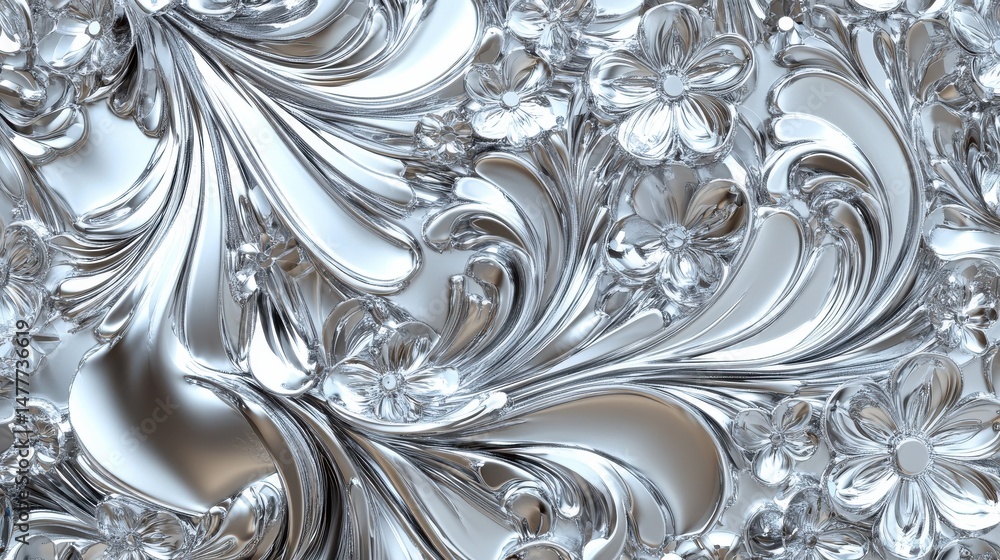 Poster close up texture of liquid shiny metal in silver gray color with highlights and shimmers. liquid met
