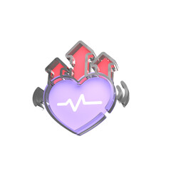 3D Heart Health Icon with Pulse Line and Upward Arrows – Transparent PNG Wellness Growth Symbol