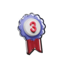 3D Bronze Medal Award Icon with Number 3 – Transparent PNG Third Place Badge