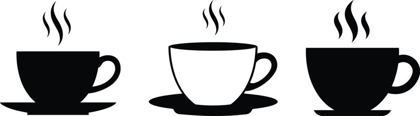 Coffee Cup Icon Set Hot Drink Silhouette Vector for Cafe, Breakfast, Beverage Designs on white background.