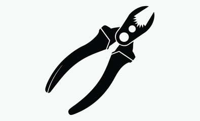 pliers silhouette, pliers silhouette vector, tool grip icon, hand tool outline, black white pliers, mechanical clamp shape, repair tool graphic, construction tool symbol, hardware pliers design