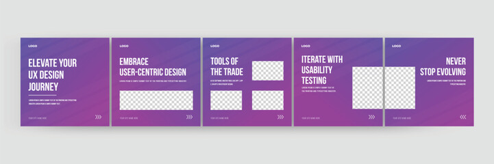 How to be better ux designer media carousel, Linkedin and Instagram carousel template for design coach, EPS vector illustration.