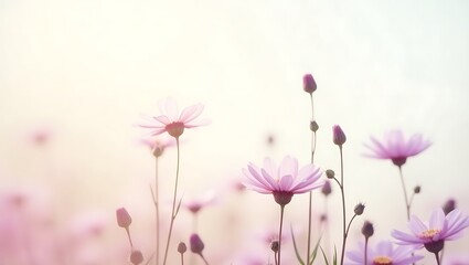 Fototapeta premium Spring wildflowers with soft focus and natural light. Generative Ai.