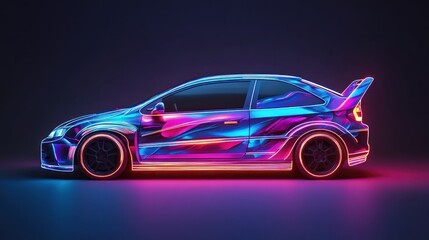 Neon-lit futuristic race car