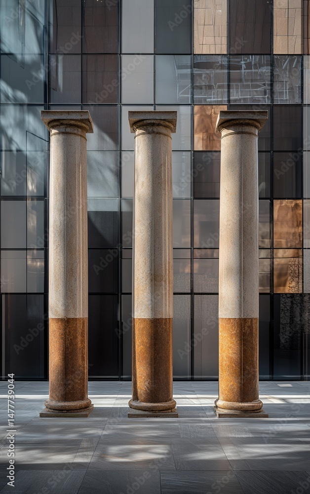 Poster architectural details of modern columns highlighting textures and visual elements in urban environme