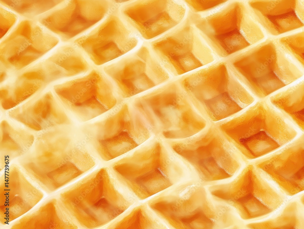 Poster close up of a golden waffle texture with a geometric pattern and soft lighting for breakfast or dess