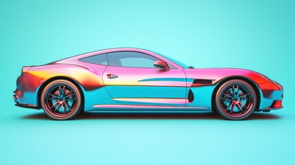 Colorful sports car, vibrant hues, sleek design