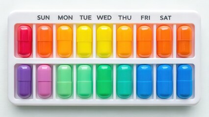 Healthy nourishment vitamin and collagen capsules for beauty and protein organized by days of the week