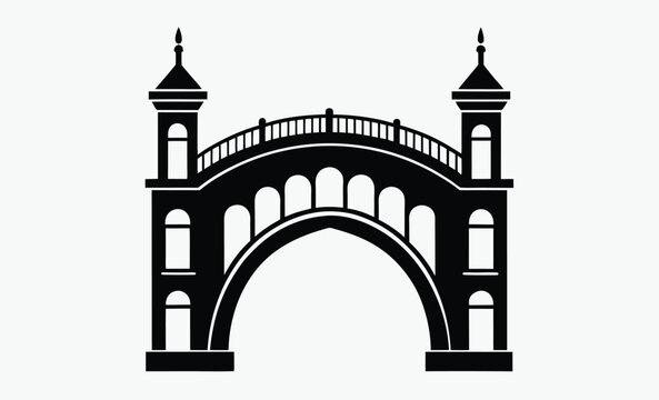 black bridge silhouette with towers clip art preview